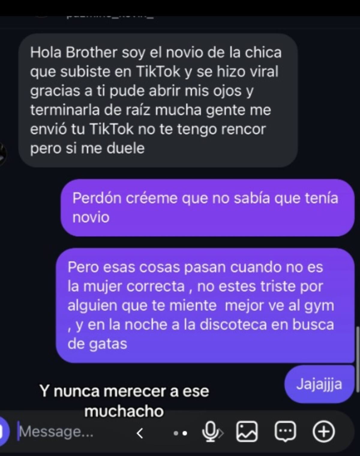 Conversación entre Brins y el exnovio de la chica.