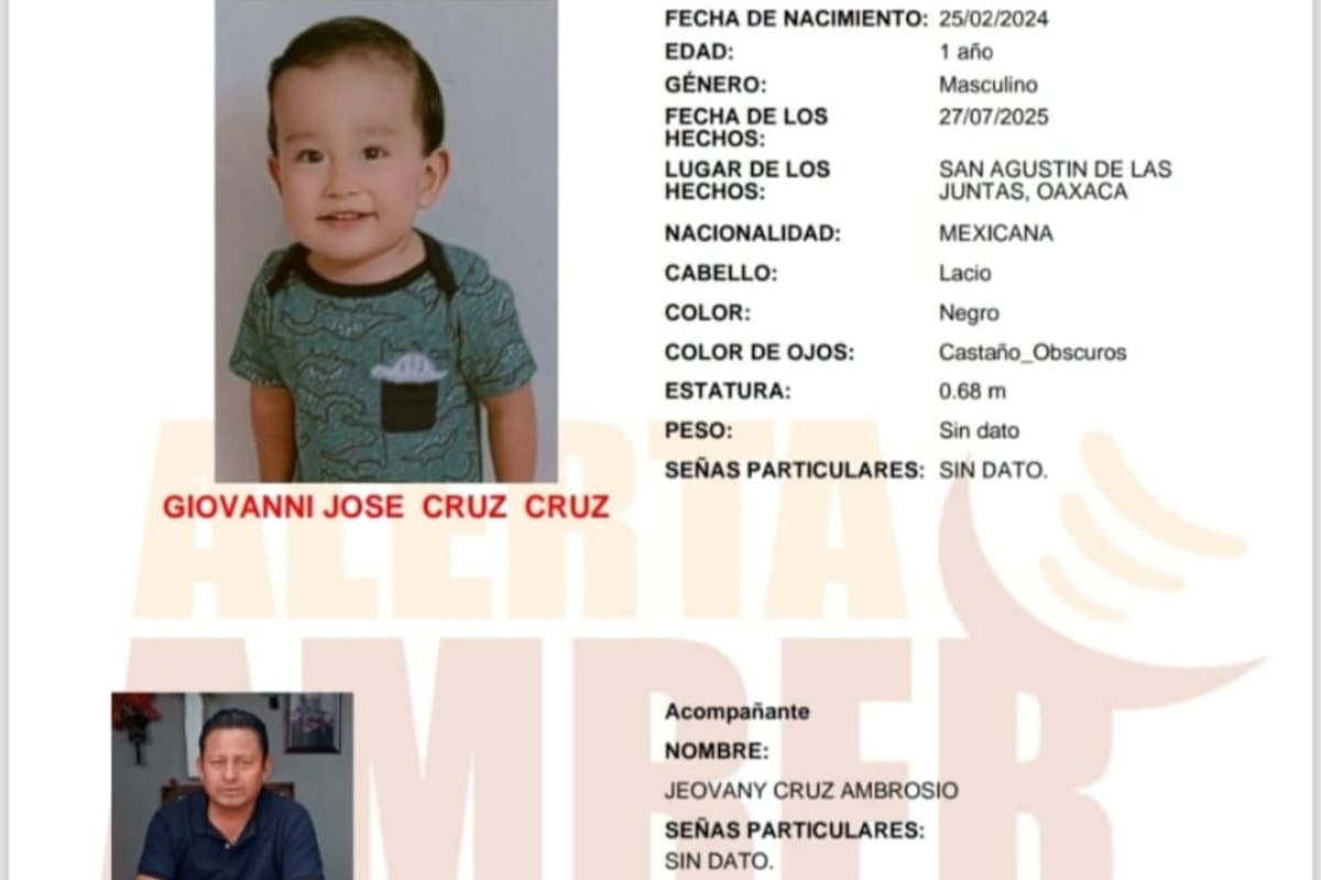 Activan Alerta Amber para localizar a Giovanni José Cruz Cruz de 1 año