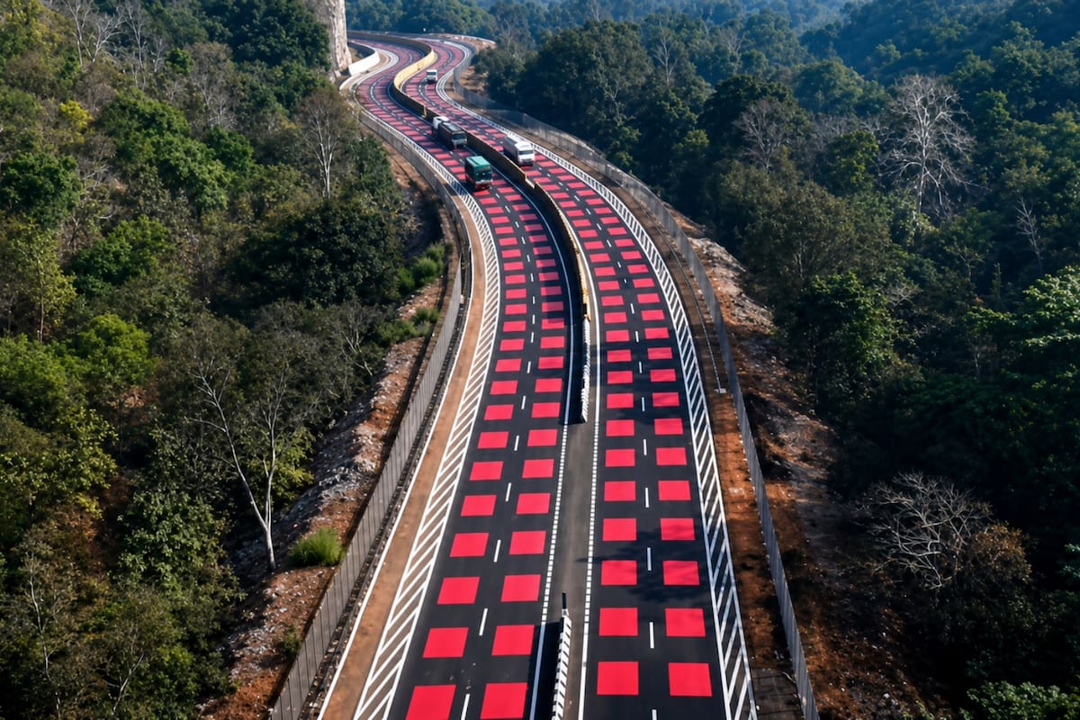 India pinta de rojo una carretera dentro de una reserva de tigres para que los conductores bajen la velocidad y evitar que animales salvajes mueran atropellados al cruzar la vía
