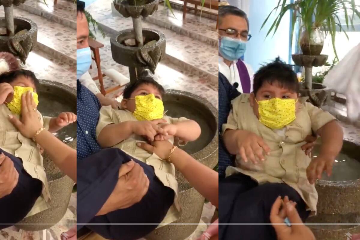 VIRAL | En medio bautismo, niño se queja del sacerdote: “¡ya me mojaron mi camiseta!”