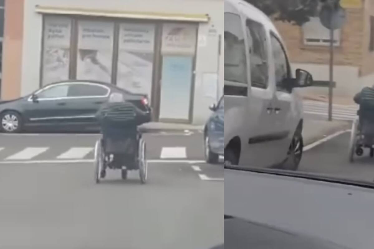 Adulto mayor sorprende al transitar entre el tráfico en su silla de ruedas como si fuera un vehículo