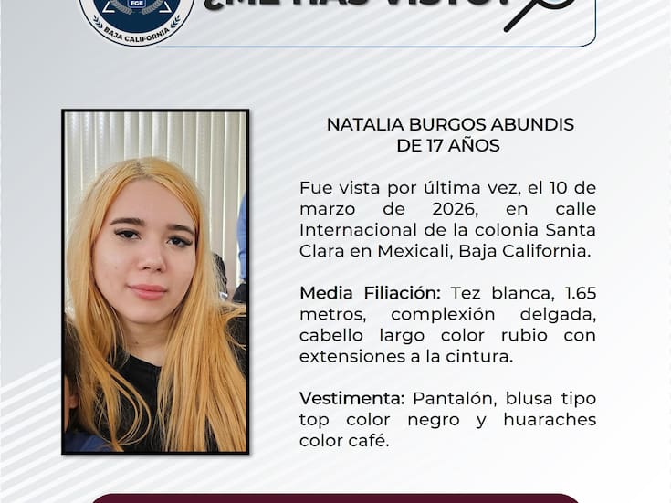 Se busca a Natalia Burgos Abundis de 17 años