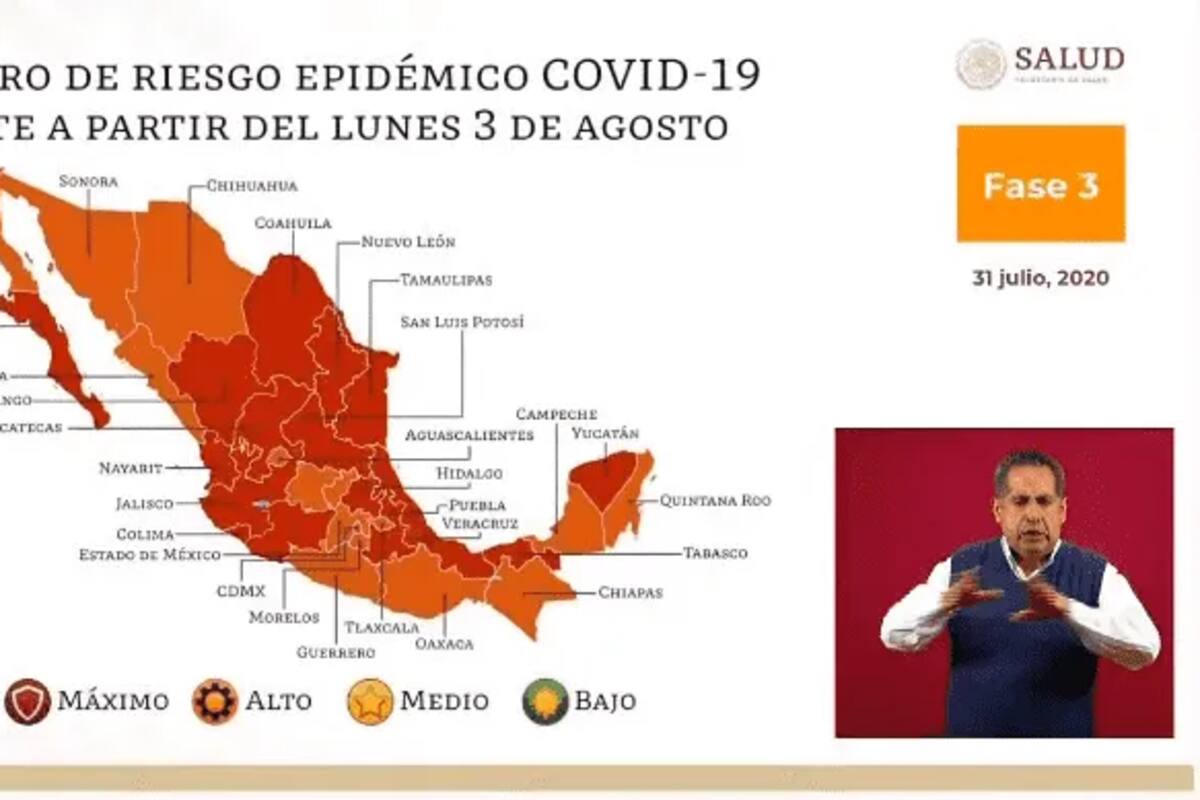 16 estados en rojo y 16 en naranja por Covid-19 en México para próxima semana