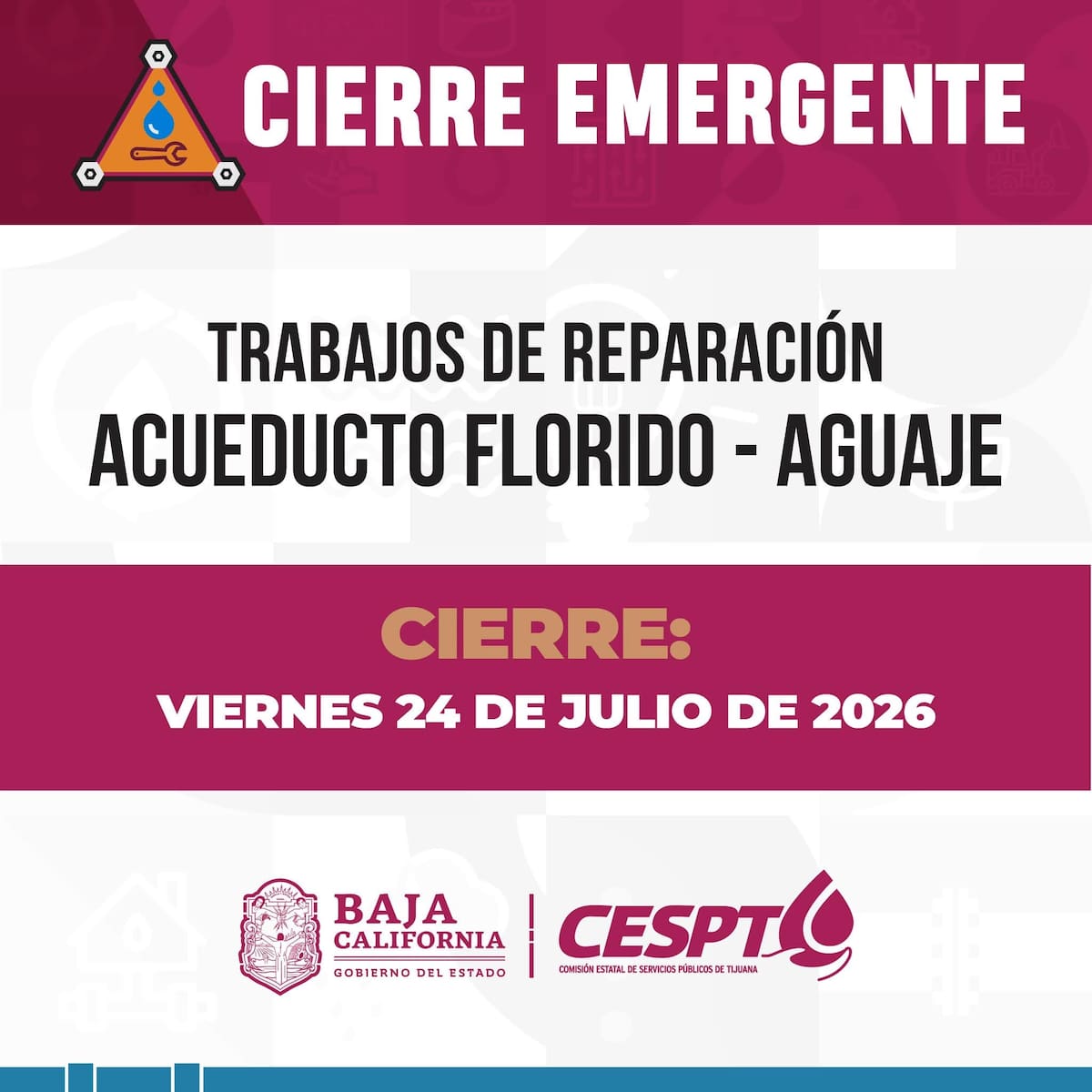 Un deslizamiento de tierra dañó el Acueducto Florido-Aguaje, provocando la suspensión temporal del suministro de agua en cientos de colonias de Tijuana. Foto: Redes.