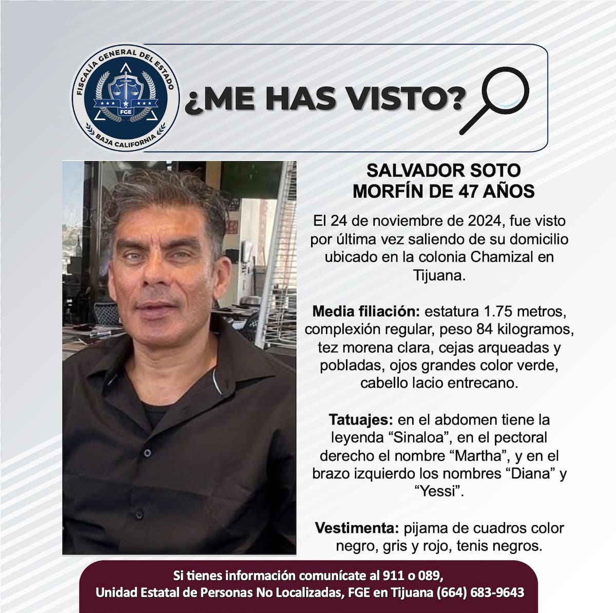 Salvador Soto Morfín fue visto por última vez el 24 de noviembre de 2024.