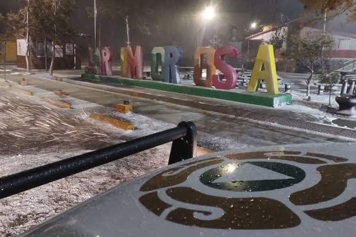 Cae nevada en La Rumorosa durante la madrugada