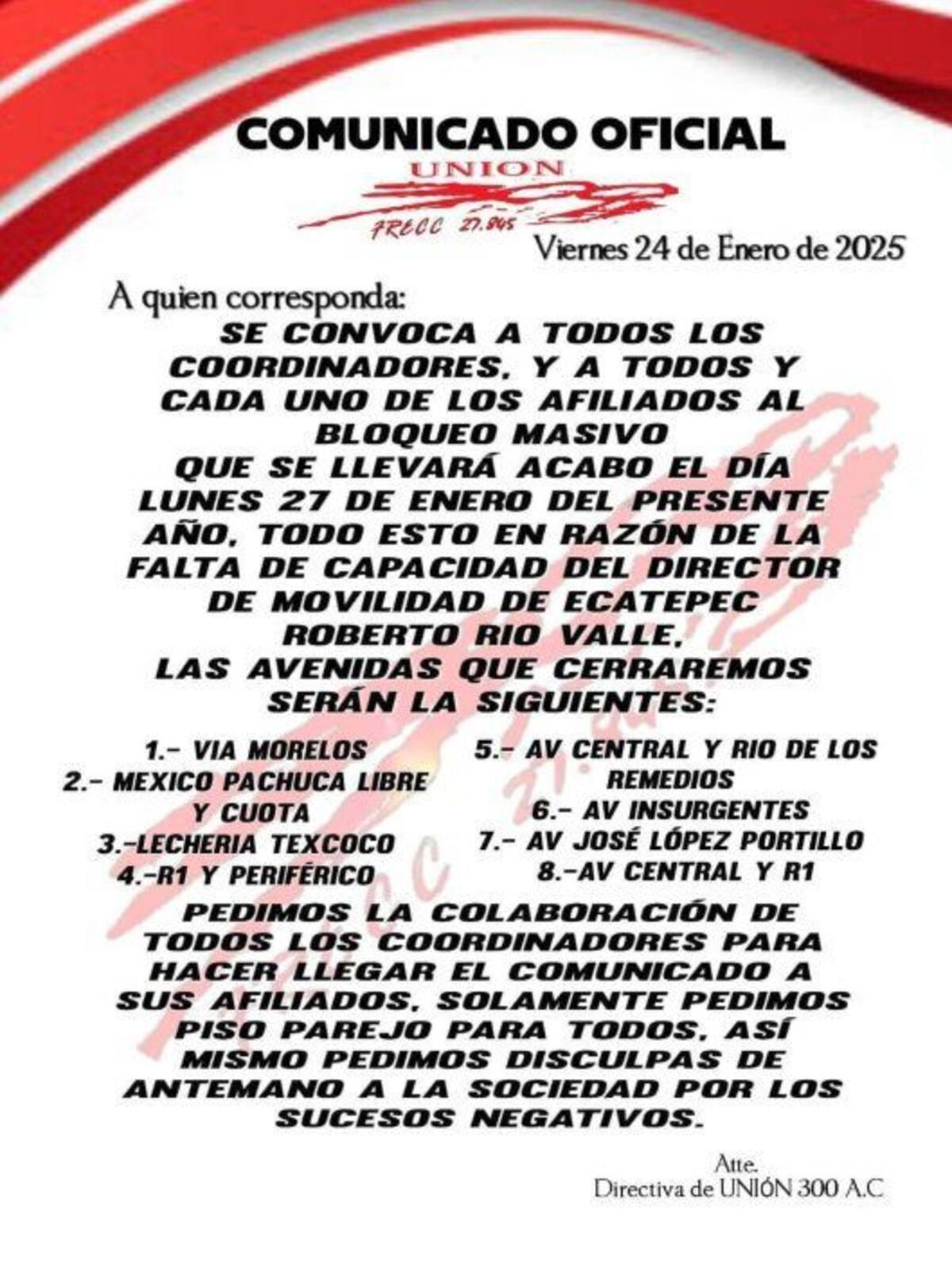 Comunicado Transportistas