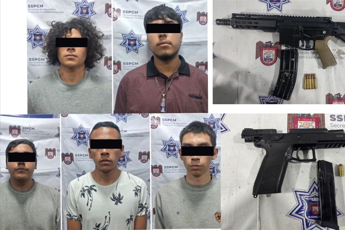Policiaca Tijuana: capturan a cinco con pistola y fusil de asalto