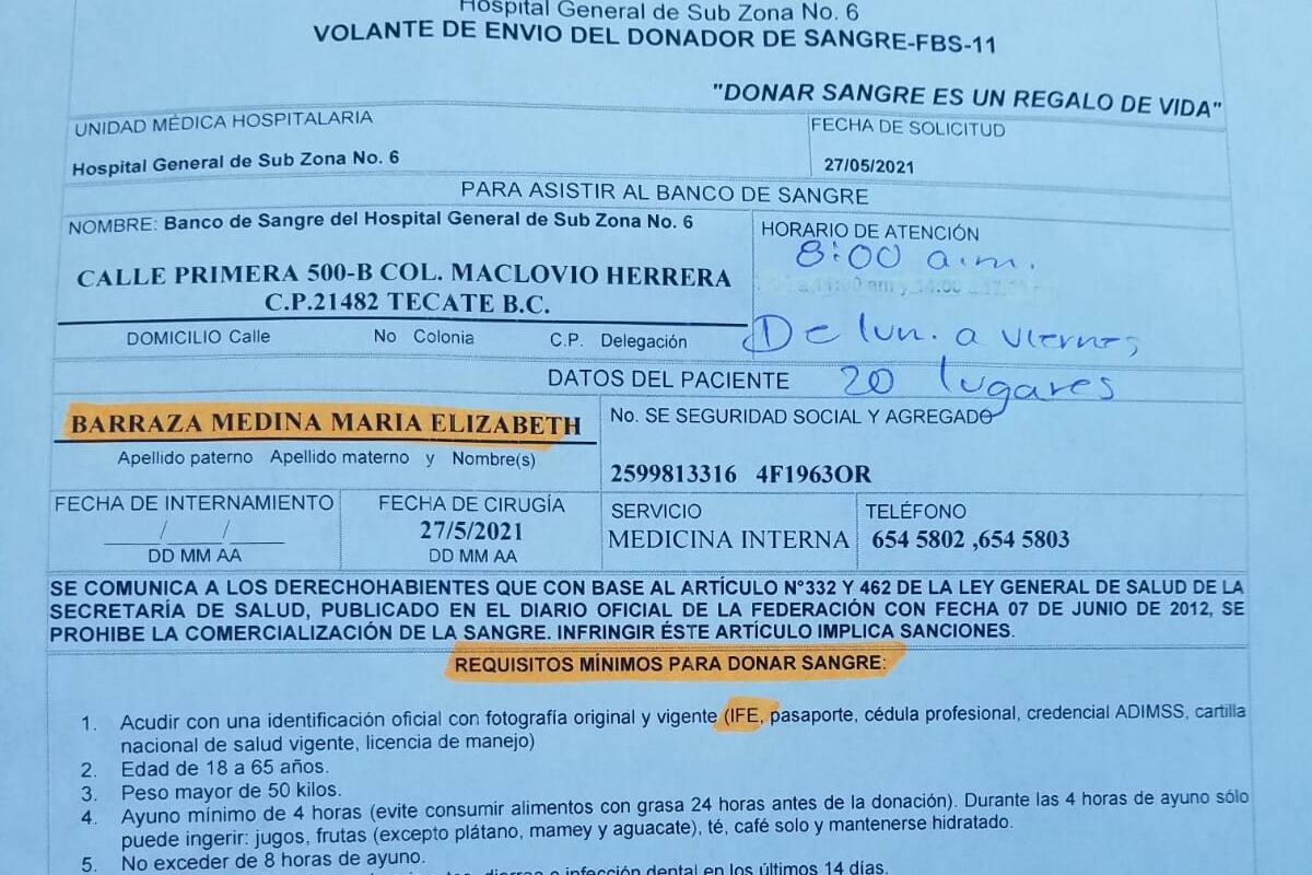Solicitan apoyo de la comunidad para donación de sangre