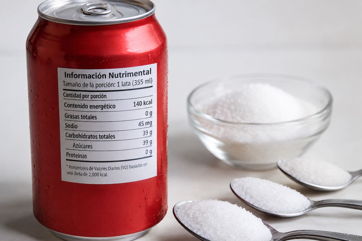 Cuántas cucharaditas de azúcar contiene una lata de refresco