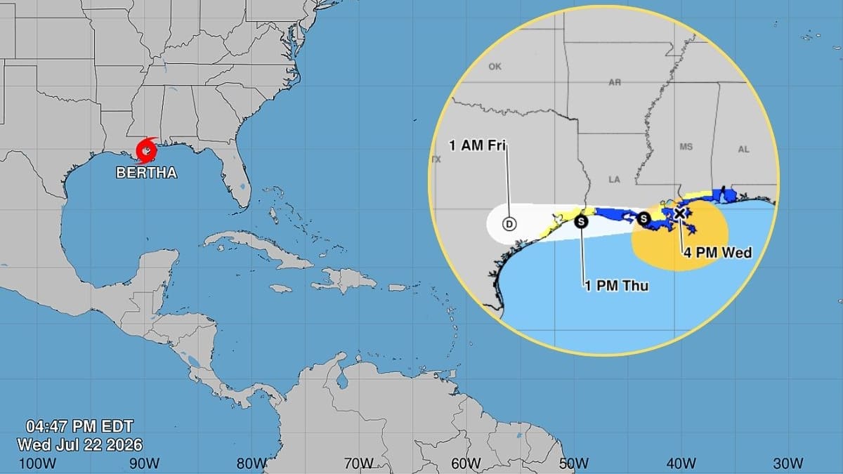 Bertha toca tierra en Luisiana con vientos de 75 km/h y amenaza con lluvias, marejada e inundaciones repentinas en la costa del Golfo