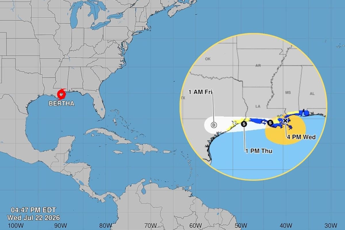 Bertha toca tierra en Luisiana con vientos de 75 km/h y amenaza con lluvias, marejada e inundaciones repentinas en la costa del Golfo