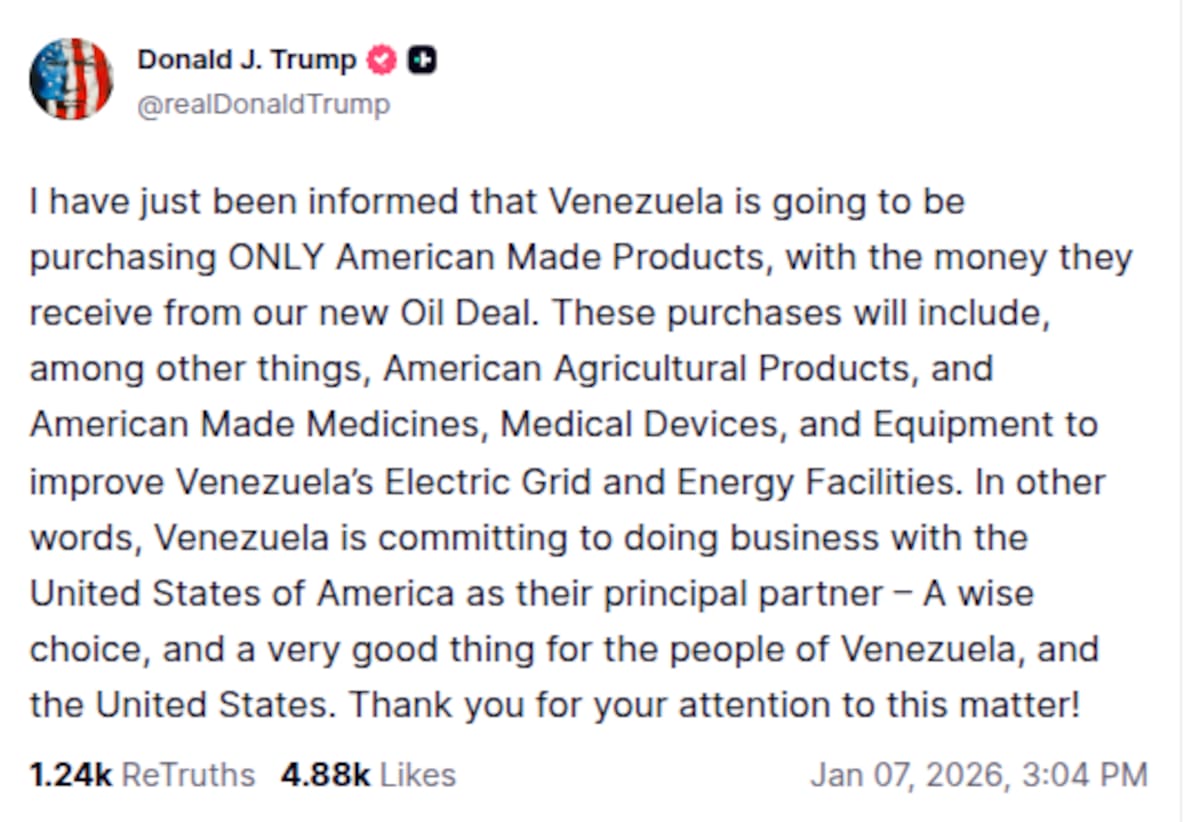 También equipos fabricados en Estados Unidos para mejorar la red eléctrica y las instalaciones energéticas de Venezuela.