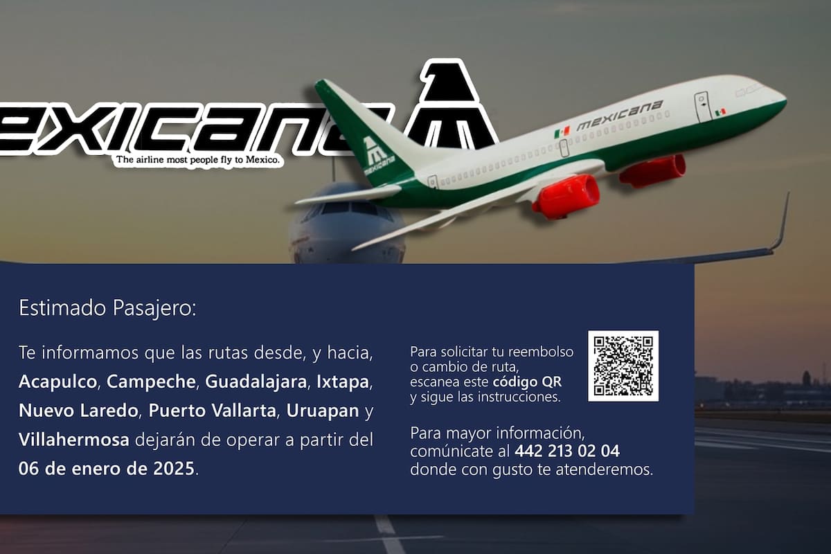 Mexicana de Aviación suspenderá estas ocho rutas aéreas a partir del 6 de enero