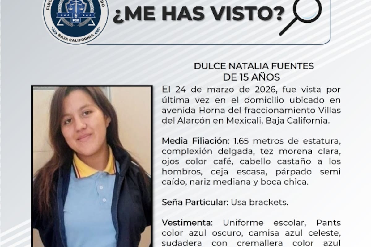 Activan búsqueda de Dulce Natalia Fuentes, adolescente de 15 años desaparecida