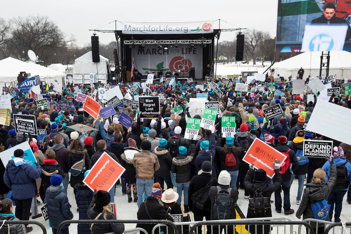 ELX03. WASHINGTON (ESTADOS UNIDOS), 18/01/2019.- Una multitud participa en la manifestación a favor de la vida y contra el aborto, este viernes en Washington (Estados Unidos). EFE/ Erik S. Lesser