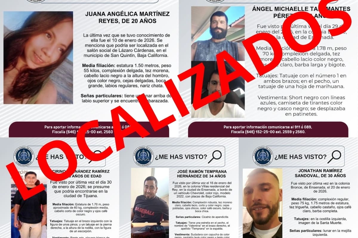 Localizan a cinco personas con reporte de búsqueda en Ensenada