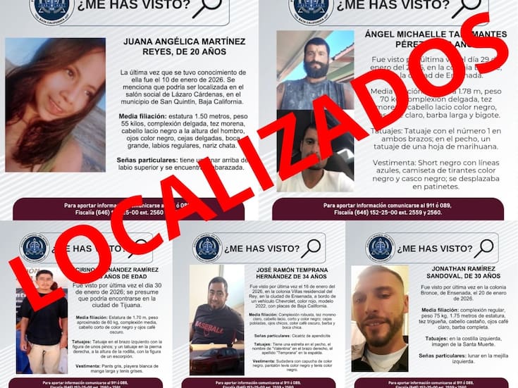 Localizan a cinco personas con reporte de búsqueda en Ensenada