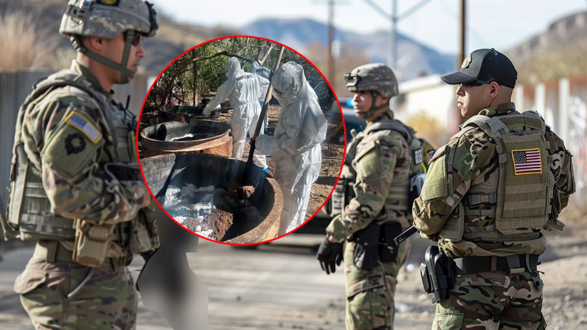 Composición de imágenes de militares de Estados Unidos y de personas cocinando fentanilo y otros narcóticos en México.| Archivo GH y AP