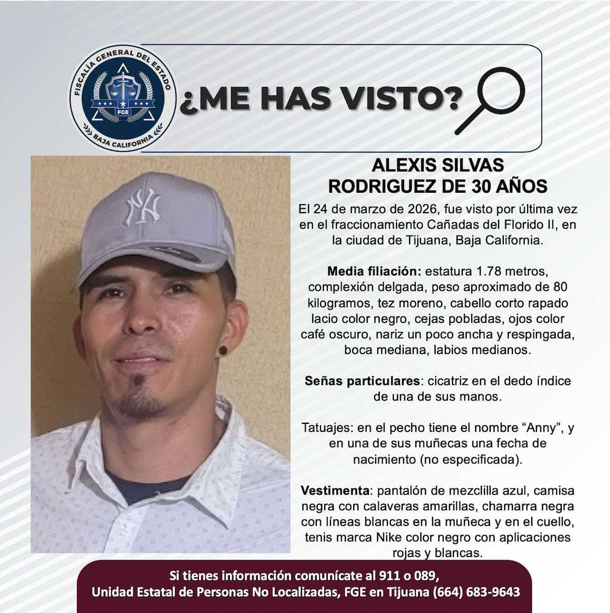 Fue visto por última vez el 24 de marzo de 2026.