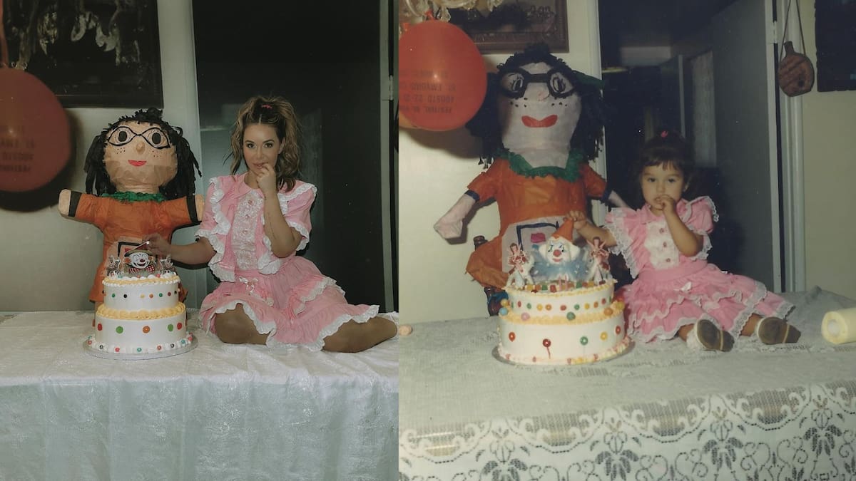 Chiquis Rivera comparte tierna recreación de una fotografía de sus 2 años. Vía Instagram.
