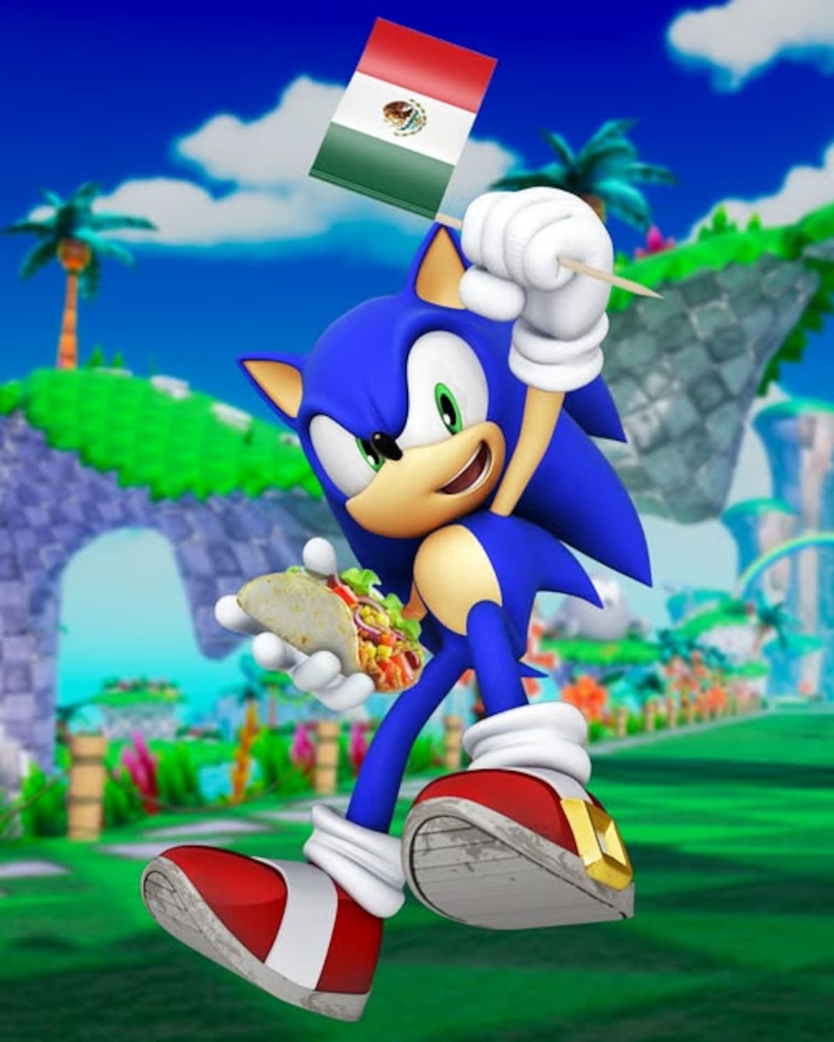 La cuenta oficial de Sonic LATAM compartió una imagen del erizo azul levantando la bandera de México para conmemorar el Día de la Bandera.