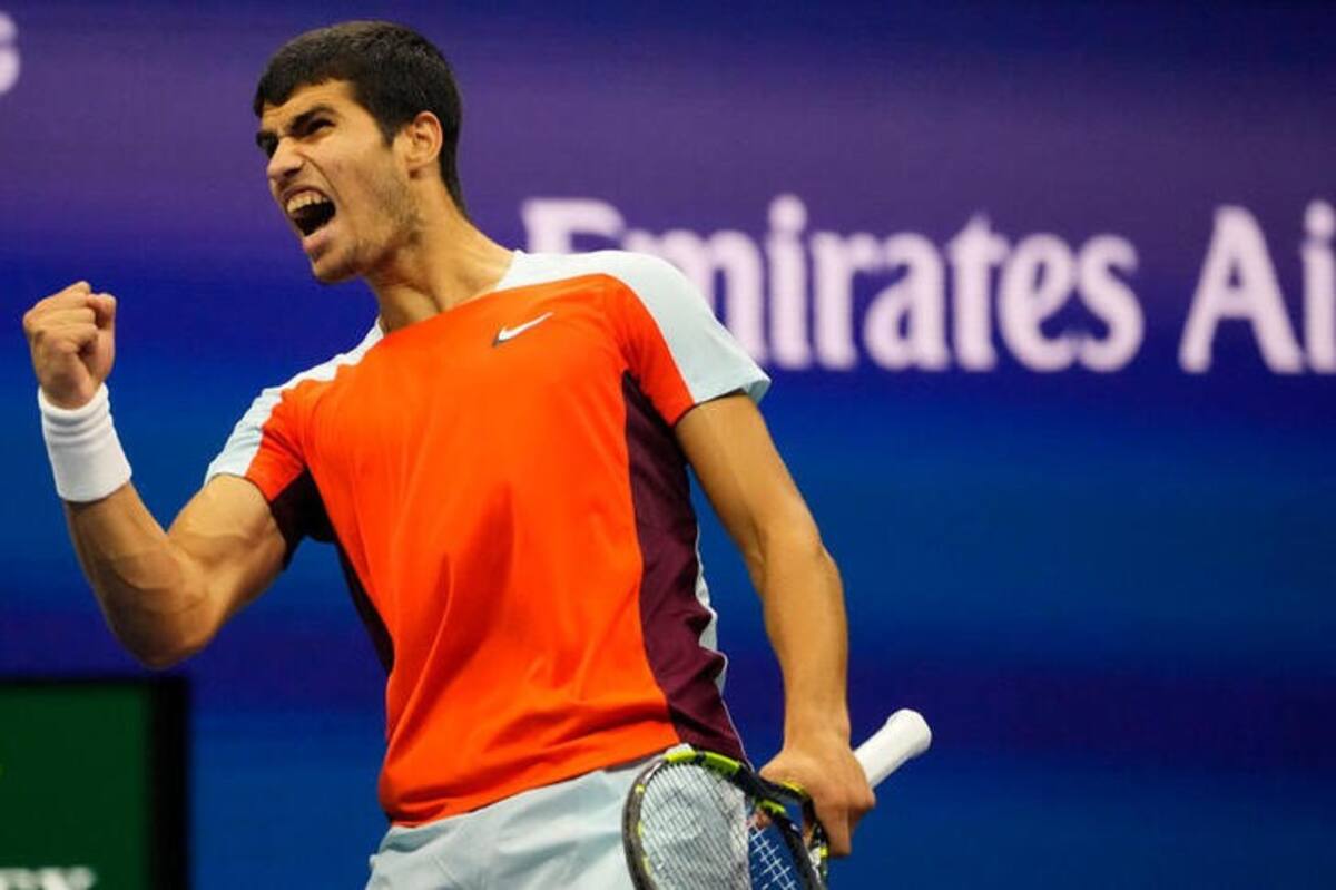 El tenista español Carlos Alcaraz celebra un punto ante el noruego Casper Ruud en la final masculina del Abierto de EEUU en el USTA Billie Jean King Tennis Center de Nueva York, EEUU. 11 sep 2022; Robert Deutsch-USA Today Sports