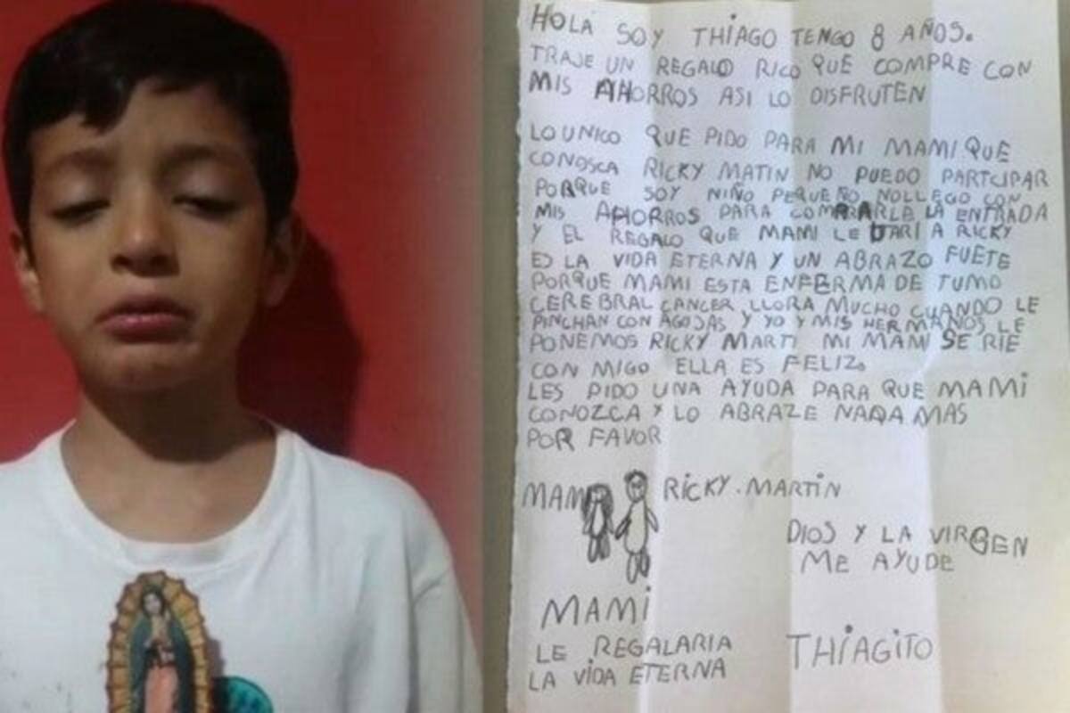 La conmovedora carta de un niño para que su madre enferma conozca a Ricky Martin