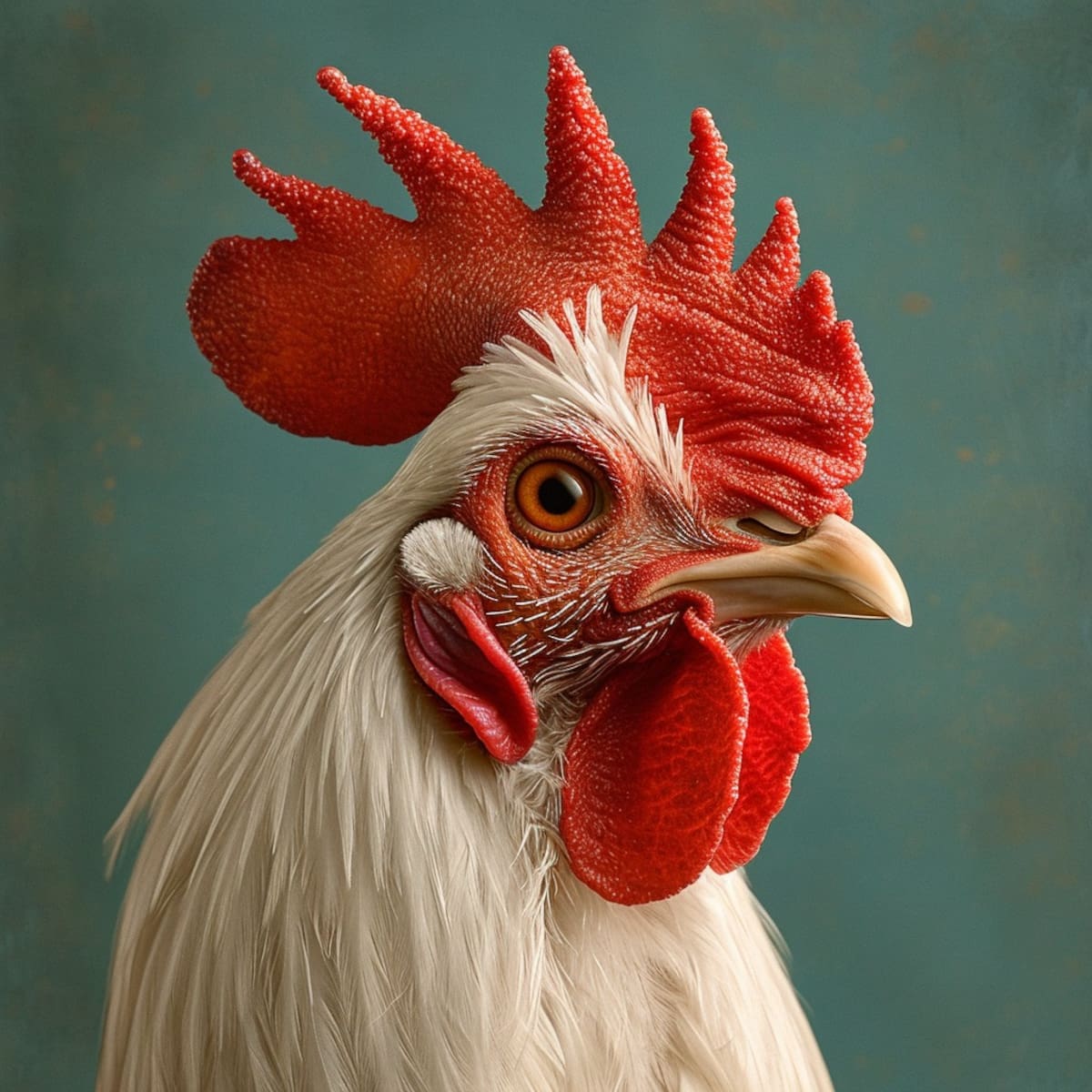 La IA da vida a una versión saludable y fortachona del Gallo Claudio, con su cresta roja y plumaje blanco como la nieve.