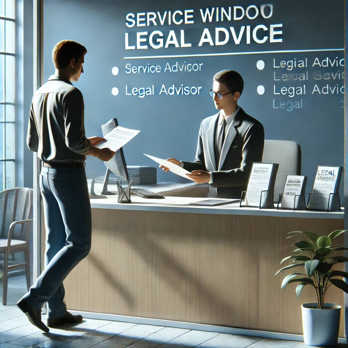 Imagen ilustrativa de una persona asesorándose legalmente hecha con IA (Chatgpt).