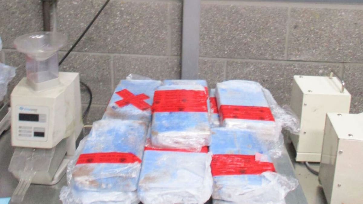 Los paquetes fueron analizados e identificados como polvo de fentanilo, pastillas rosas y azules de fentanilo, metanfetamina, cocaína y heroína.