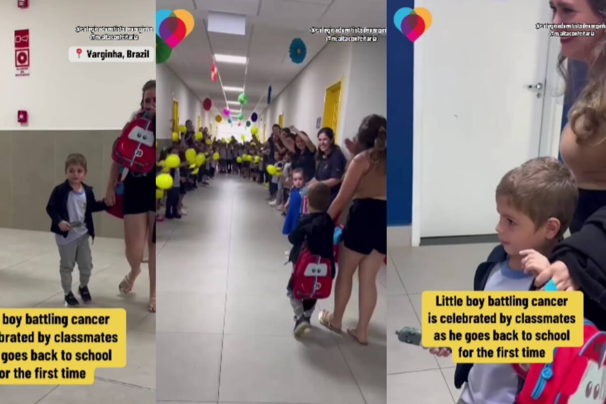 Niño de 5 años vence el cáncer y es recibido con un conmovedor festejo en su escuela en Brasil