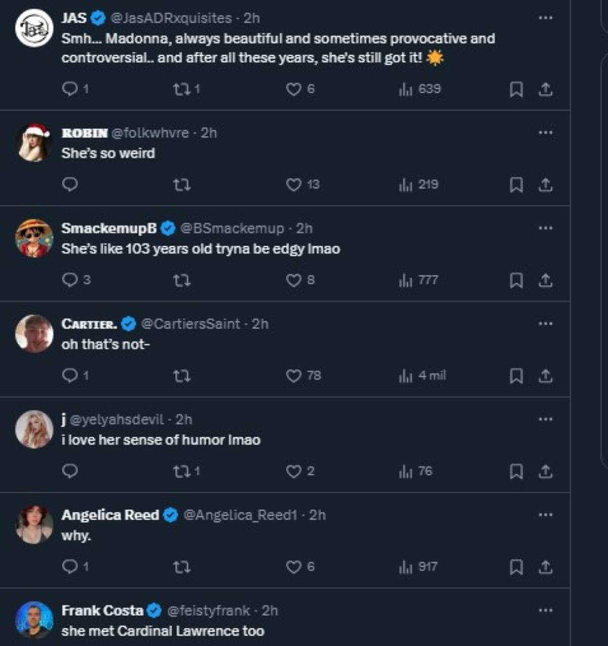Reacciones a las imágenes de Madonna con el Papa Francisco / Cuenta de X: @PopBase
