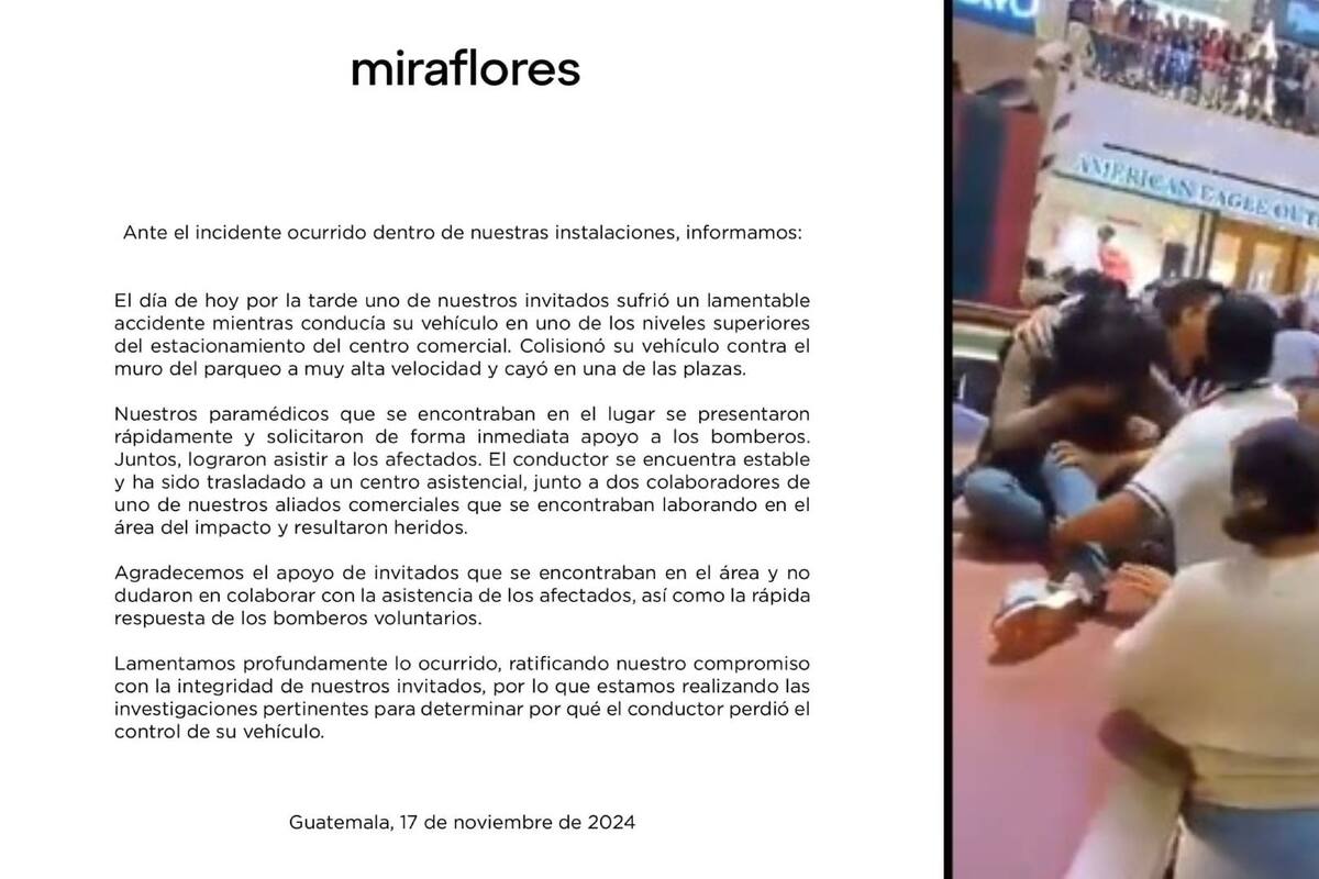 (Video) Joven cae al vacío con su vehículo dentro de un centro comercial de Guatemala y mata a un trabajador