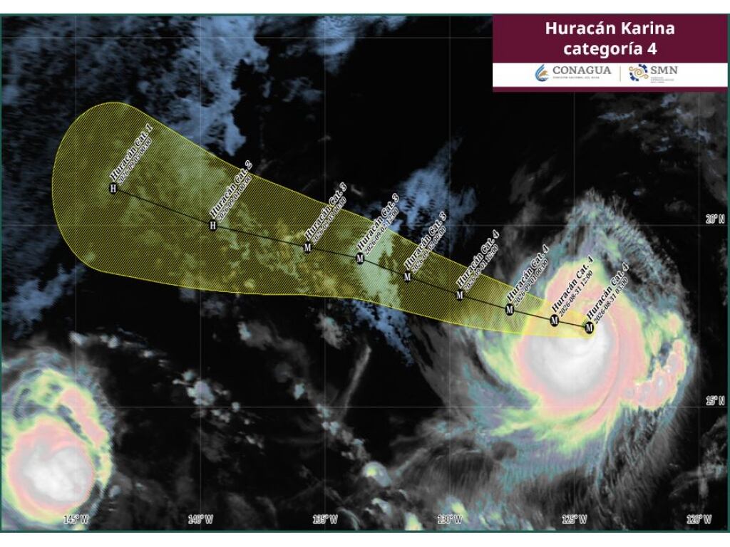 Trayectoria del Huracán Karina. | Crédito: SMN/Conagua