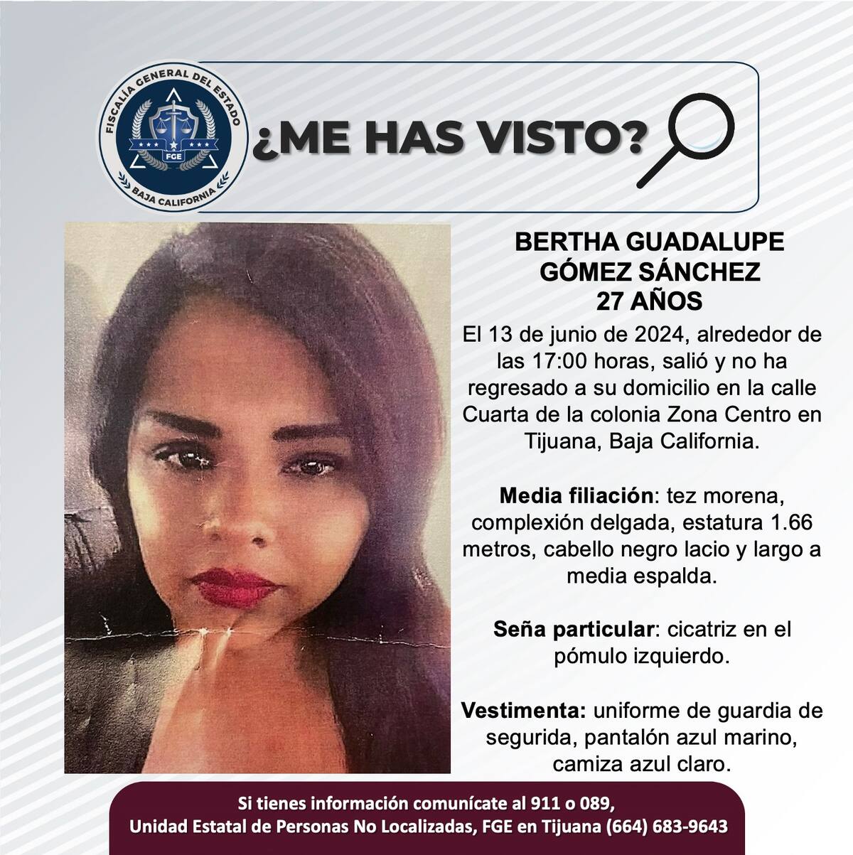 Bertha Guadalupe Gómez Sánchez fue vista por última vez el 13 de junio de 2024.