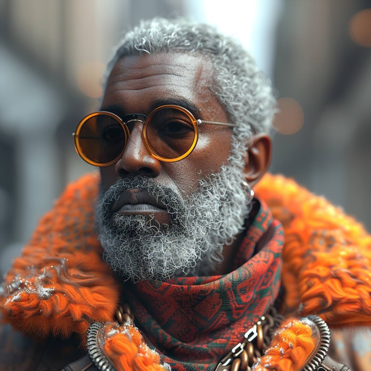 A través de la mirada futurista de la inteligencia artificial, Kanye West a los 65 años conserva su distintiva apariencia, un testimonio de su impacto duradero en la cultura.