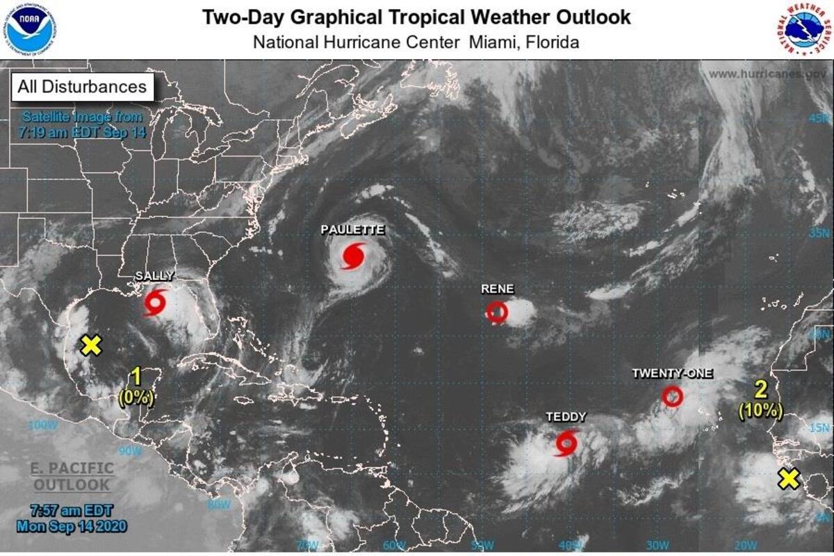 Huracán Sally se acerca al sureste de EU y Paulette se aleja de las Bermudas