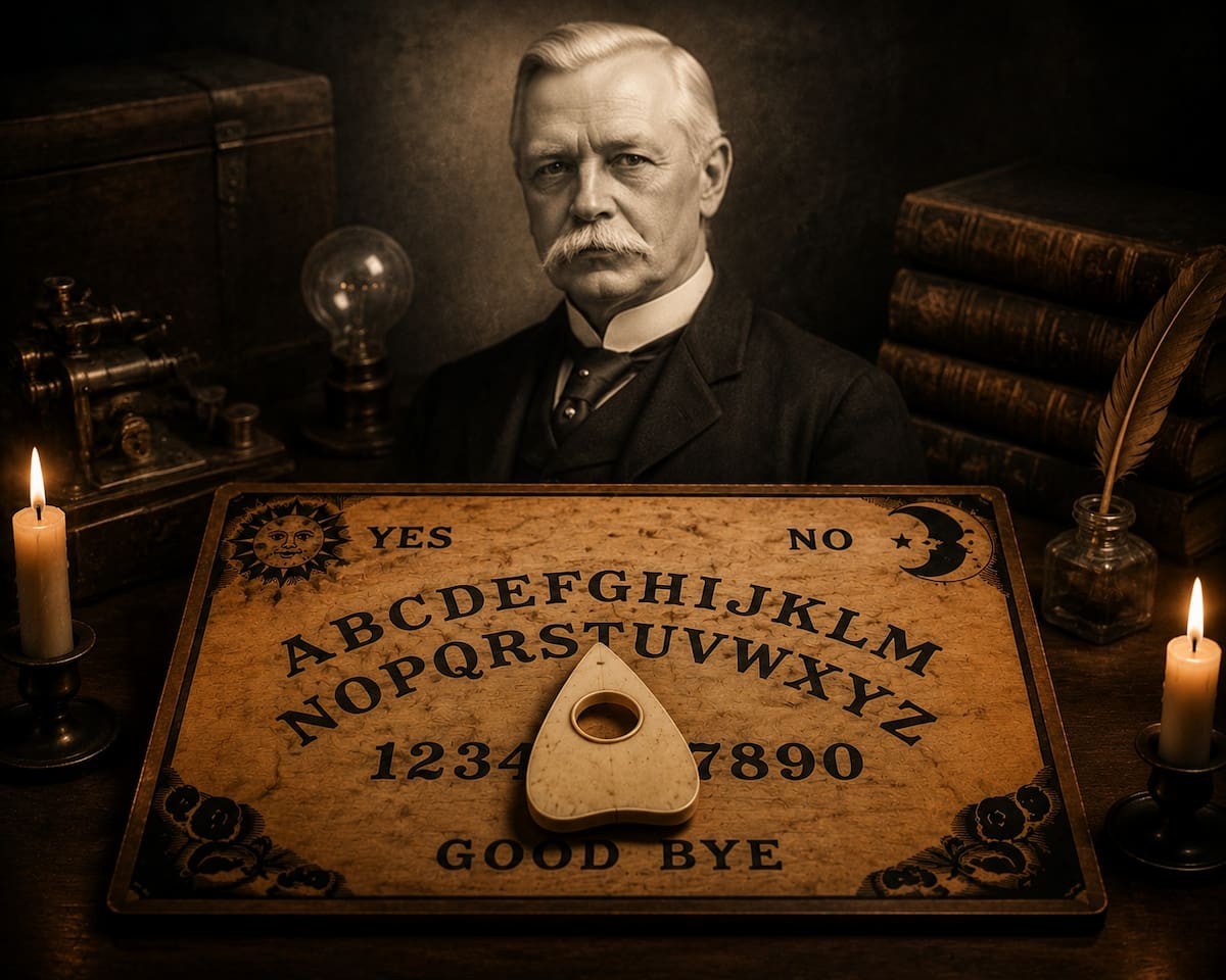 La historia real de la ouija: el juego comercial de 1891 que pasó de entretenimiento a objeto del miedo. | Imagen hecha con IA de ChatGPT