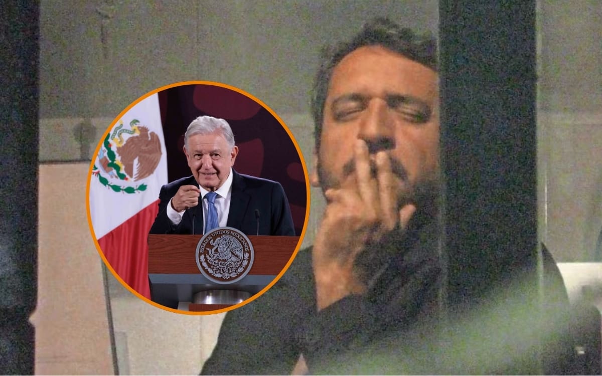 Fotografía principal de Andy López Beltrán durante su reunión con empresarios; en el círculo aparece el expresidente Andrés Manuel López Obrador en una "Mañanera" durante su gobierno. | Crédito: El Universal/Especial