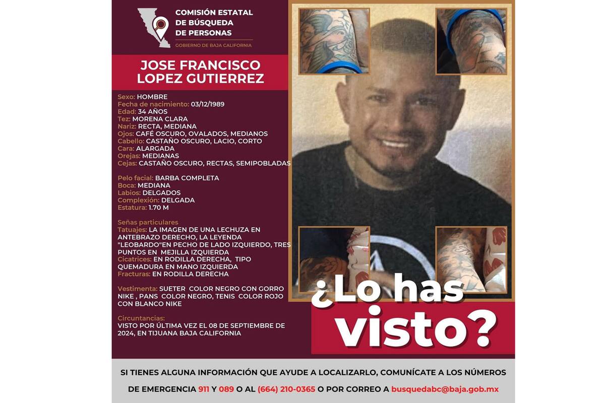 Familiares buscan a José Francisco López, desaparecido el 8 de septiembre