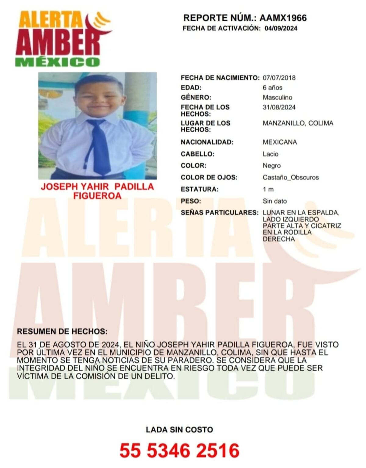 El pasado 31 de agosto, Joseph Yahir Padilla Figueroa, fue visto por última vez en el municipio de Manzanillo, Colima.