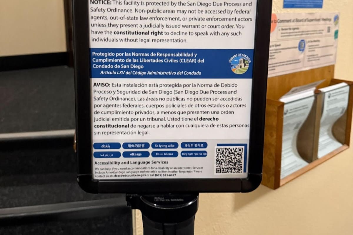 Restringen acceso a ICE en oficinas del Condado de San Diego
