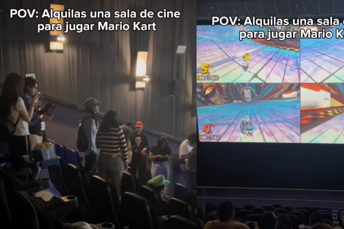 Amigos rentan una sala de cine para jugar Mario Kart y desatan furor en redes