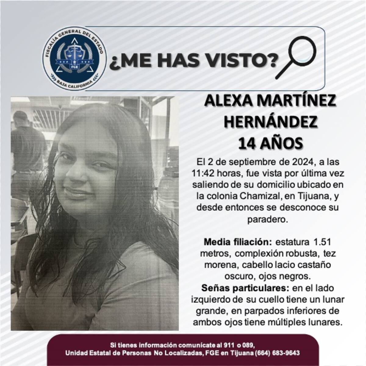 Fue vista por última vez el 2 de septiembre de 2024.