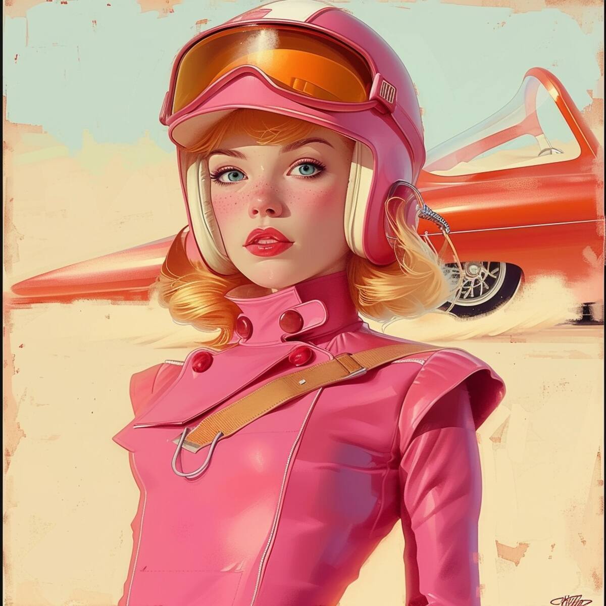 La reinterpretación digital de Penélope Glamour: lentes de conducción y un toque moderno que cautivan.