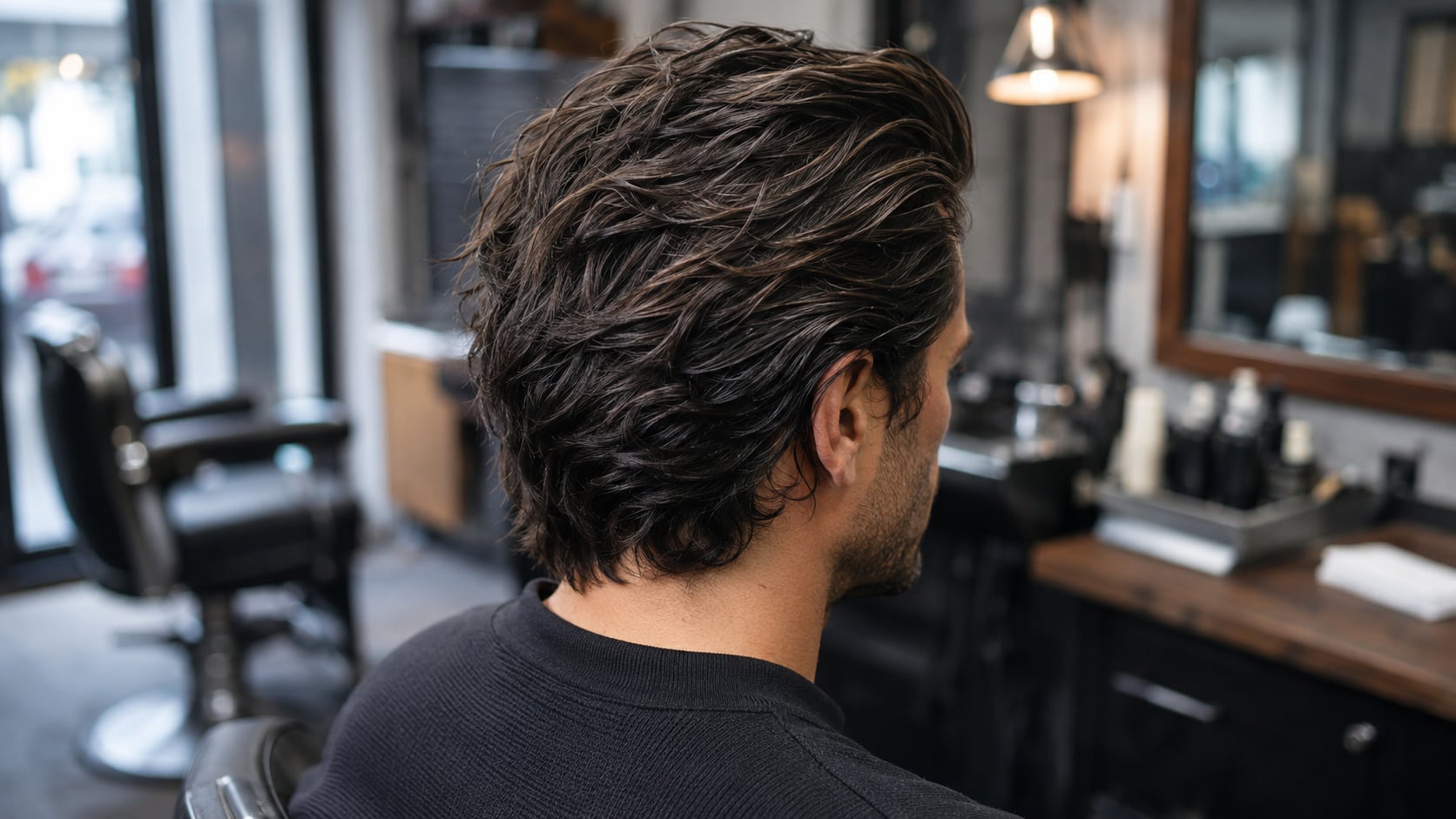 El messy slickback lleva el cabello hacia atrás con volumen, mechones definidos y un acabado desenfadado que evita la apariencia rígida del peinado clásico.