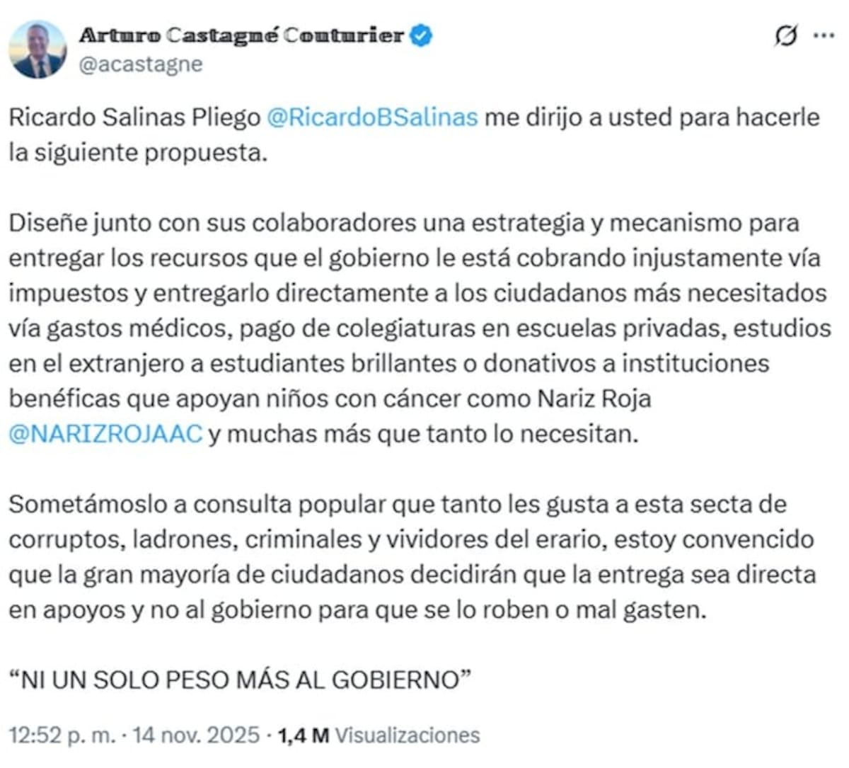 Proponen a Salinas Pliego donar su deuda del SAT a los más necesitados
