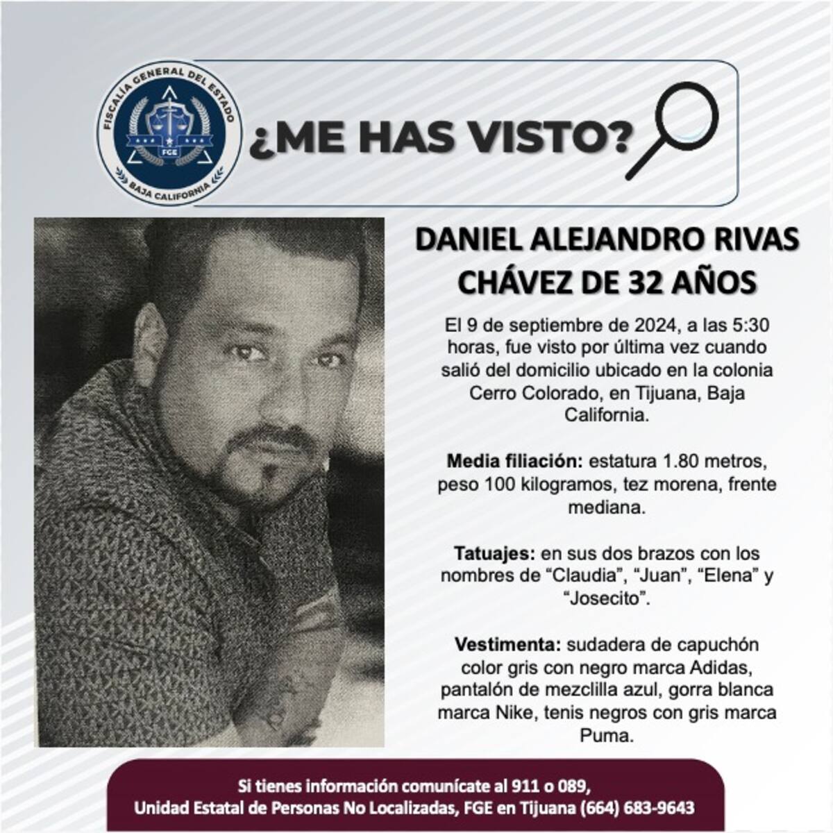 Daniel Alejandro Rivas Chávez fue visto por última vez el 9 de septiembre de 2024.