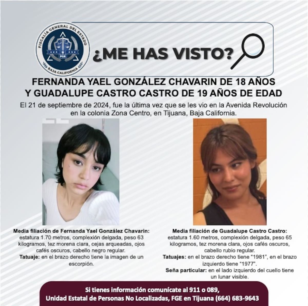 Fernanda Yael González Chavarin y Guadalupe Castro Castro fueron vistas por última vez el 21 de septiembre de 2024.